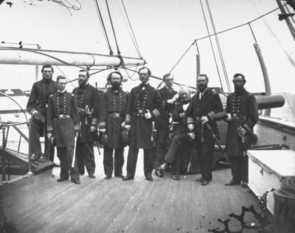 聯邦海軍司令達爾格倫等在船上，1865年