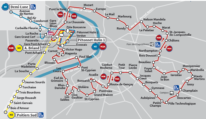 普瓦捷夜間公交線路圖（2015年）