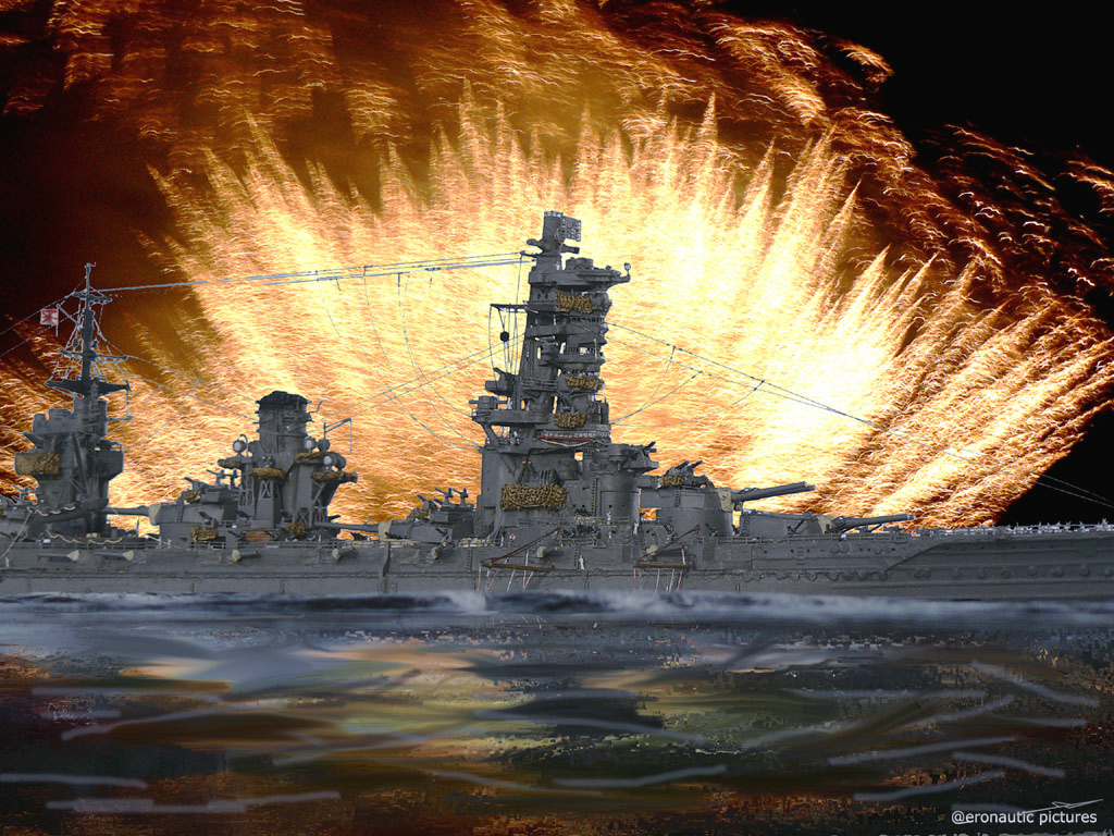 山城號戰列艦被炸沉沒模型示景圖