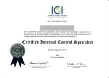 國際註冊內控師CICS證書樣本