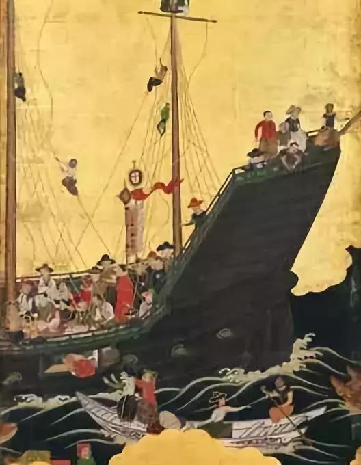 日本浮世繪上的卡拉克擁有誇張的艏樓
