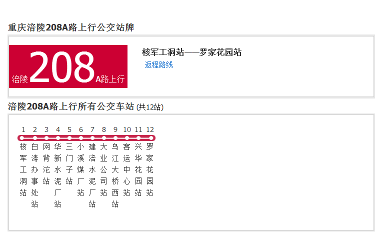 涪陵公交208A路 涪陵公交208A路