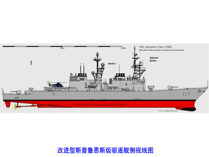 現代化改進型斯普魯恩斯級驅逐艦側視線圖