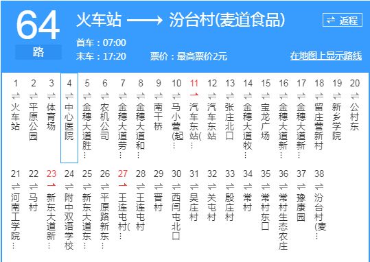 新鄉公交64路 新鄉公交64路