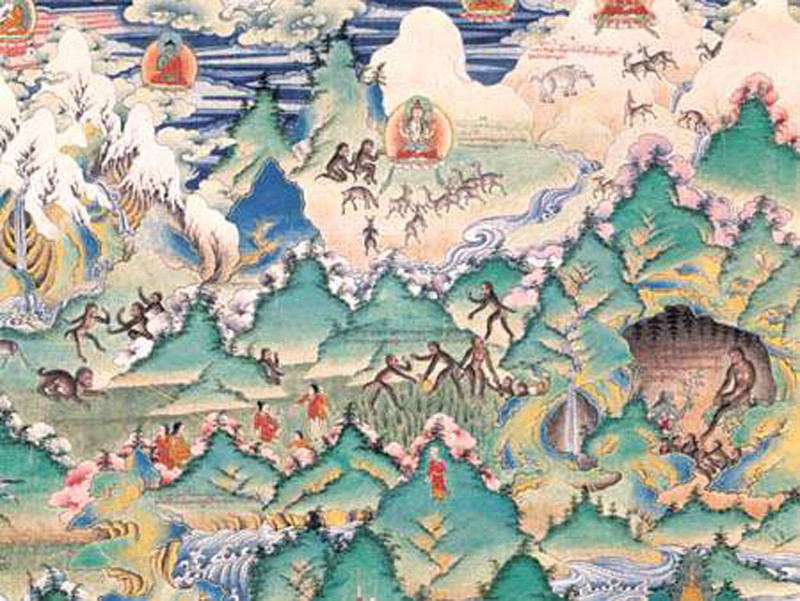 清代 《藏民族起源圖》唐卡