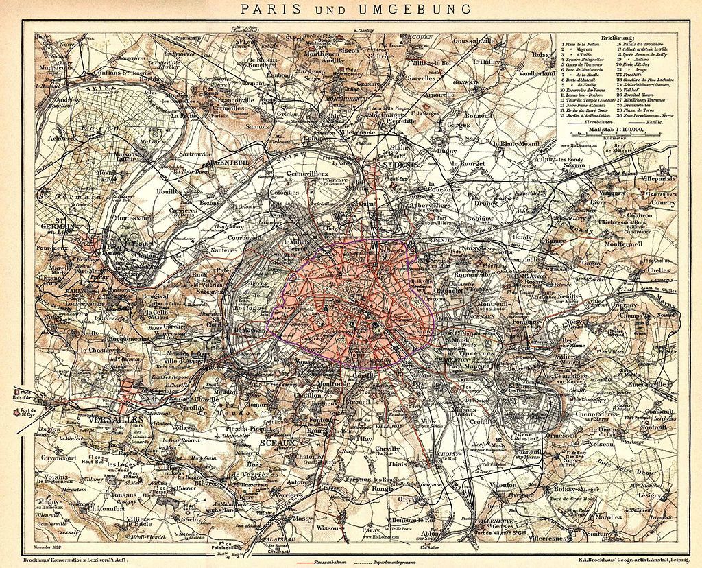 1898年的巴黎鐵路網，紫色環即環城鐵路