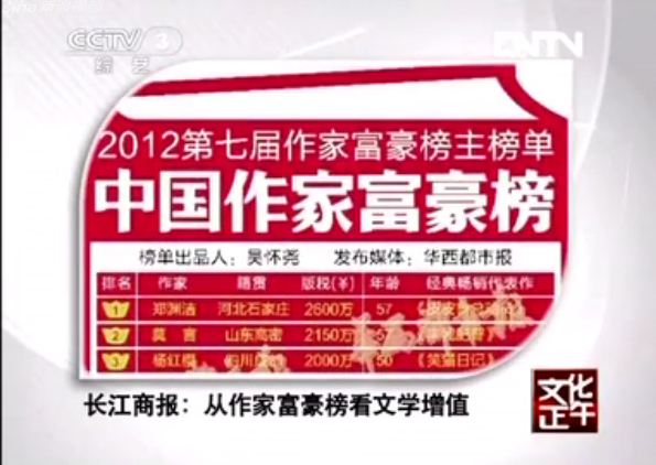 央視重磅報導“第七屆中國作家富豪榜”