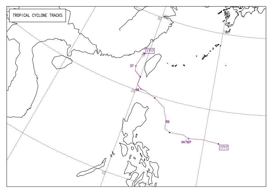 熱帶風暴古超路徑圖（JMA）