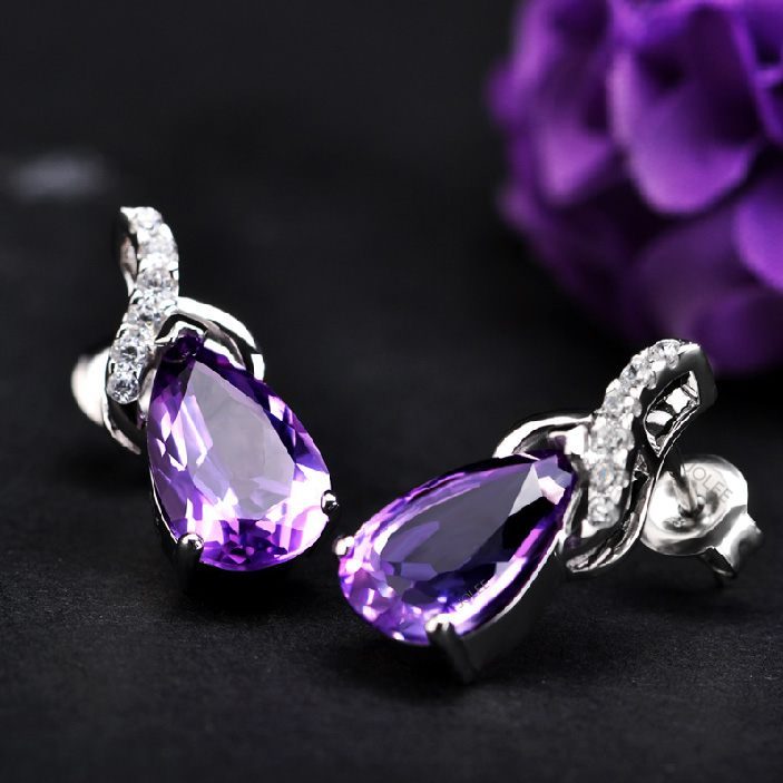 純天然紫水晶耳墜 流行飾品