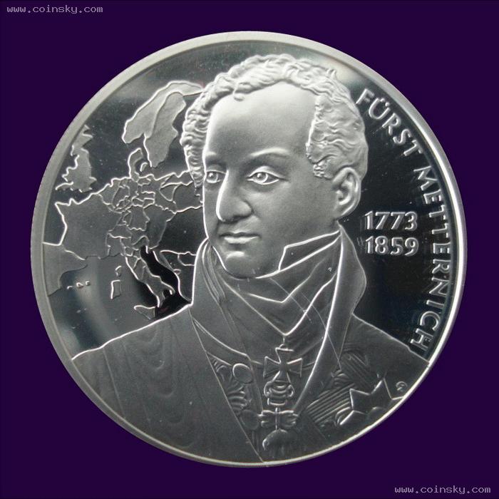 奧地利發行的梅特涅誕辰230周年精製紀念幣