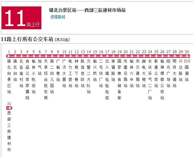 榆林公交11路 榆林公交11路