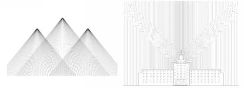 象徵“白山”的山形網紋和建築的光芒射線