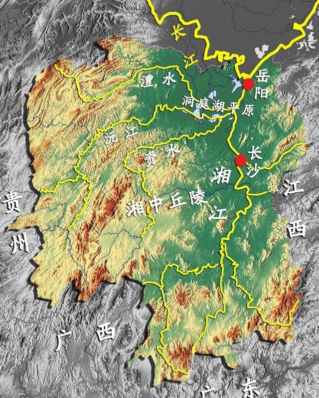 湖南省的地形水系圖