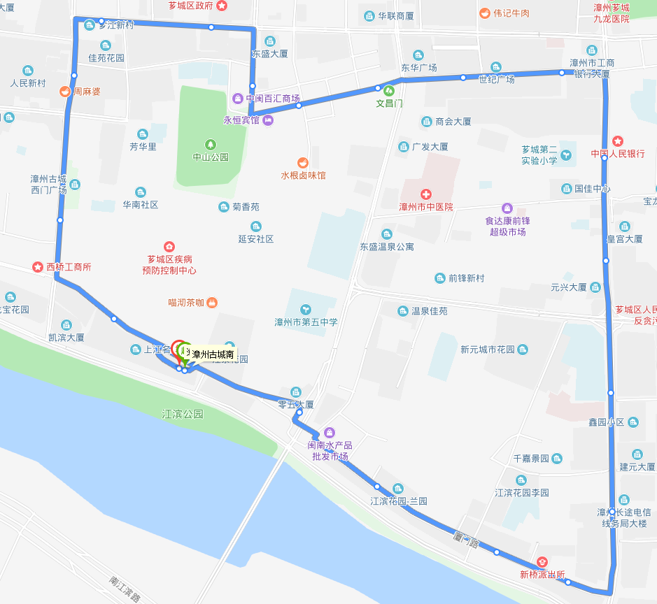 漳州公交V1路下行路線圖