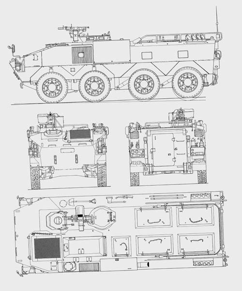 96式輪式裝甲輸送車四視圖