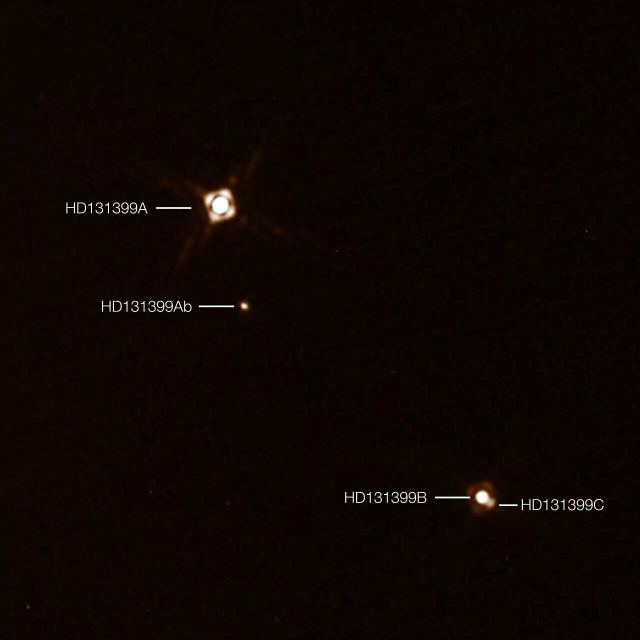 ESO通過成像技術拍到的HD 131399天體系統