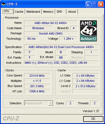 AMD 速龍64 X2 4400+ CPUZ截圖