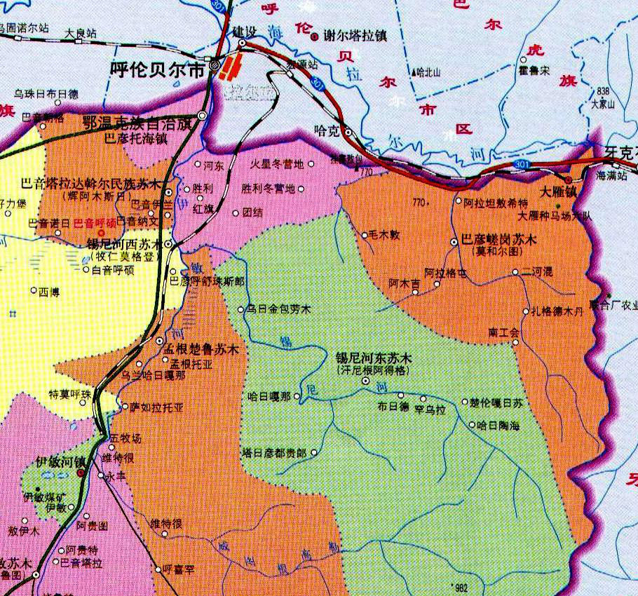 圖片右上橘紅色區域為原巴雁鎮管轄區域