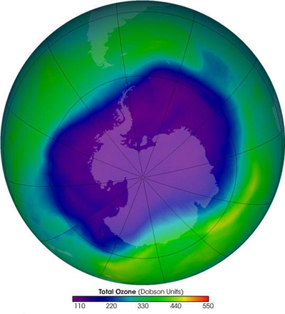 圖註：南極上空臭氧層空洞