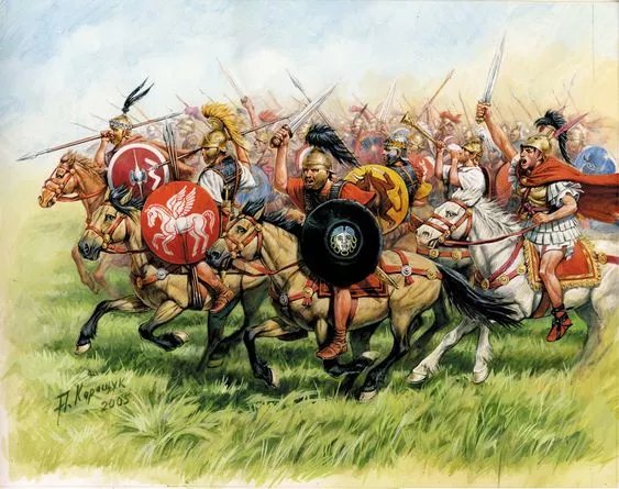 從兩翼的側後方進行合圍的羅馬-義大利騎兵