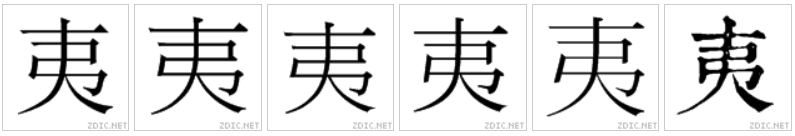 中國大陸-中國台灣-中國香港-日本-韓國-舊字型對比圖