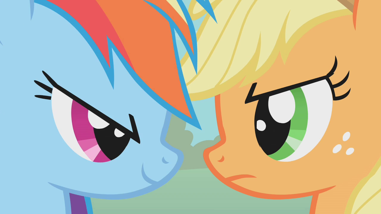 Applejack和Rainbow Dash在Iron Pony competition上的較量。