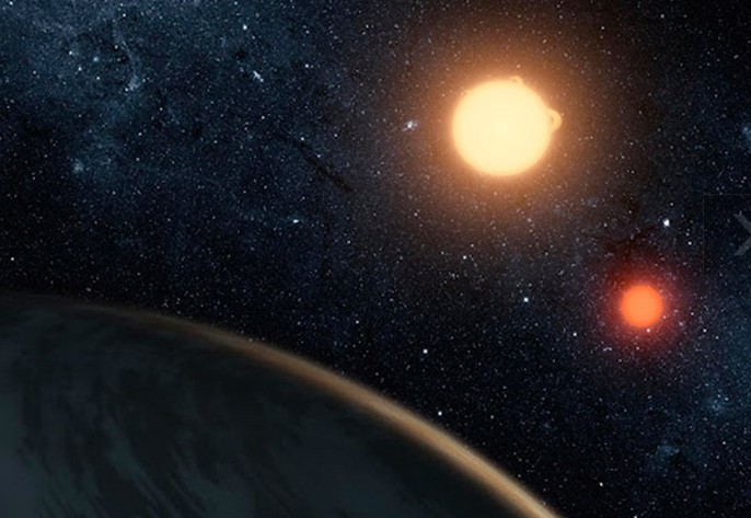 在克卜勒-47c軌道上看“兩個太陽”的情景。