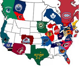 NHL球隊分布圖