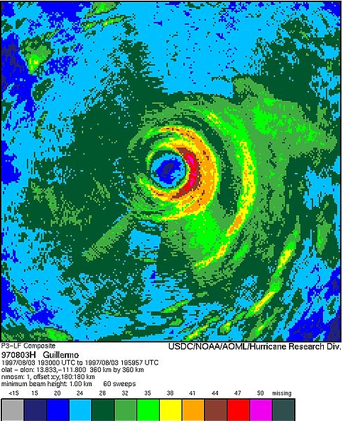 8月3日颶風颶風吉列爾莫的雷達影像