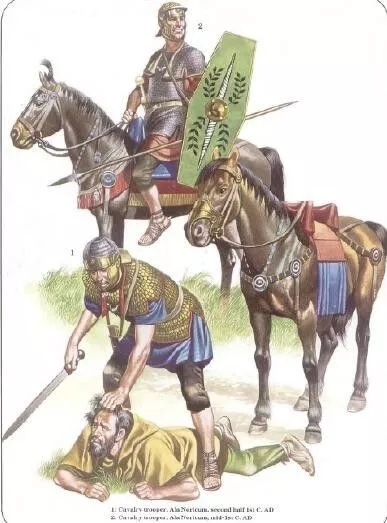 正在收割達契亞人頭的羅馬騎兵