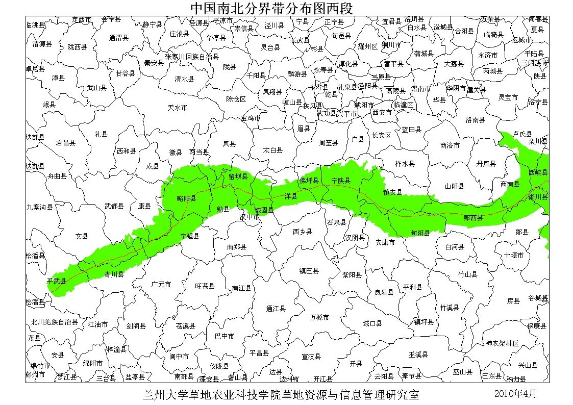中國南北分界帶分布圖