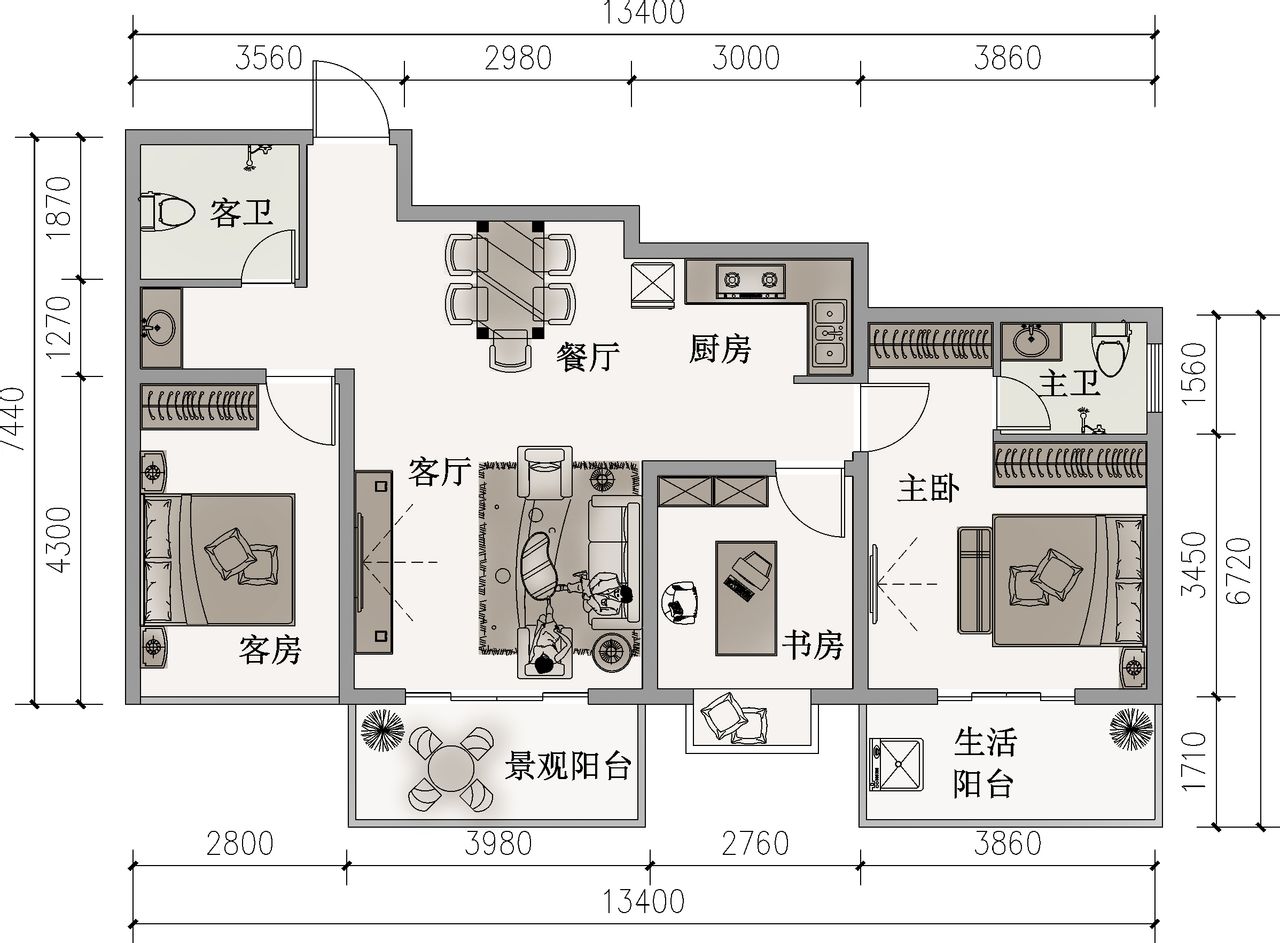 桂林灕江藍灣建築面積89㎡小三房兩廳兩衛