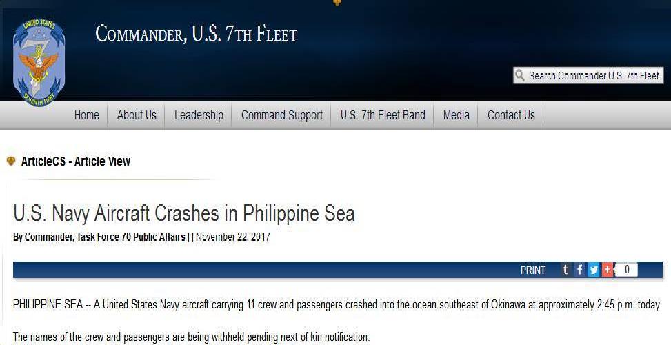 11·22美國第七艦隊飛機墜海事故