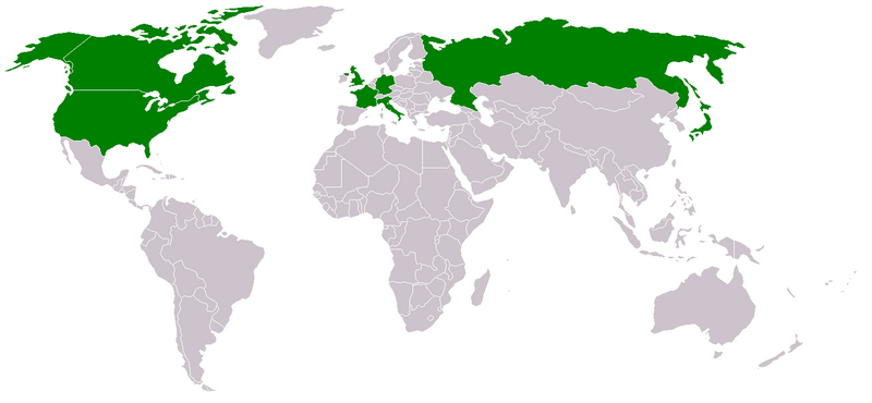 八國集團成員國地圖