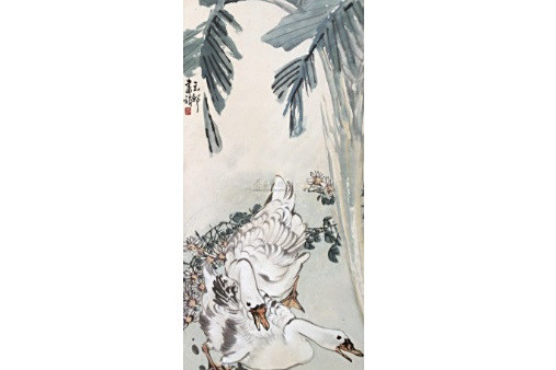 蕉陰鵝戲圖
