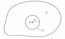 圖（一）空間區域V及在V內的球面S