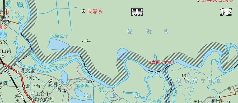 嫩江河口三岔河口附近地理位置圖