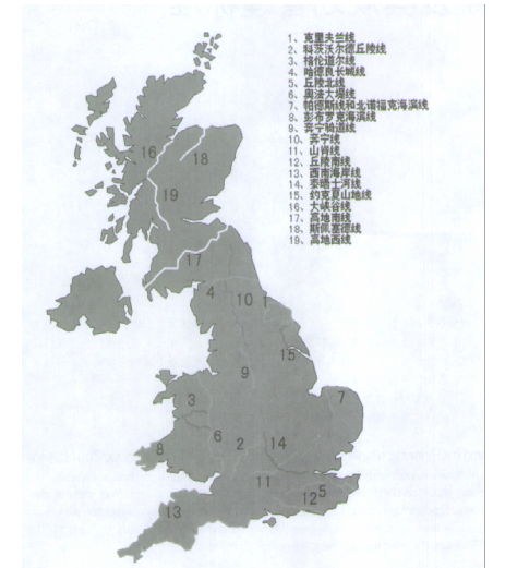 圖3英國19條國家步道分布圖