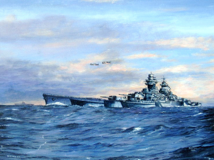 法國黎塞留級戰列艦航行油畫