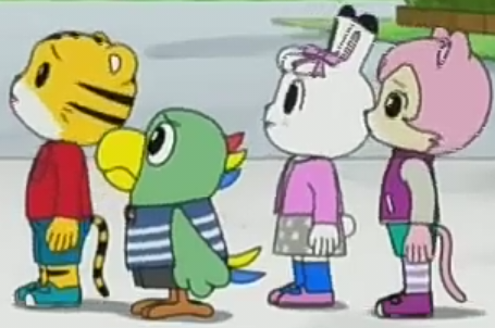 可愛巧虎島主角(左起)巧虎、桃樂比、琪琪、妙妙