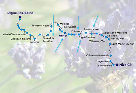 迪涅萊班—尼斯鐵路線地圖