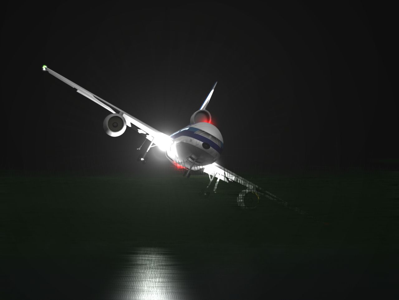 電腦模擬班機撞向沼澤墜毀的情景
