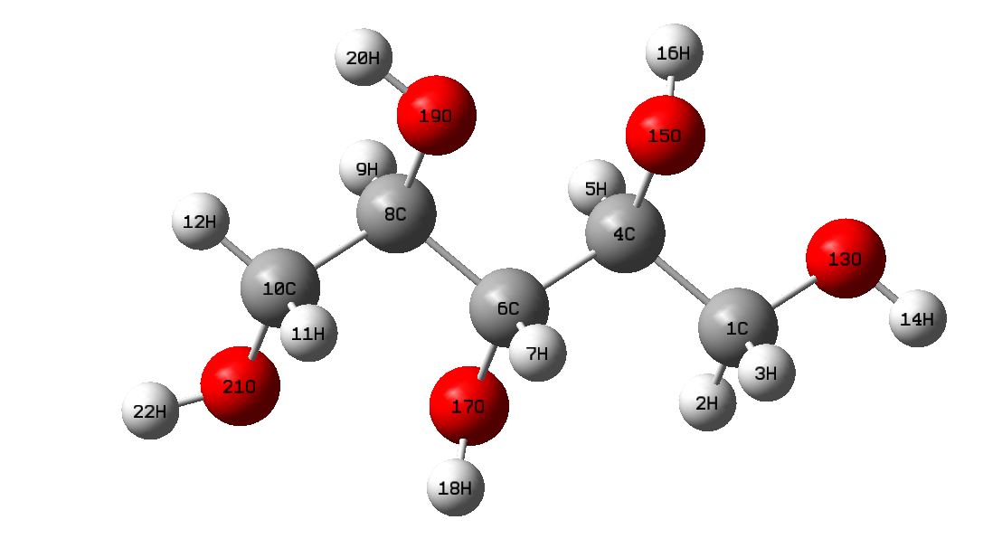 用高斯軟體製作的木糖醇分子模型