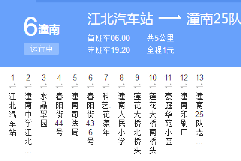 潼南公交6路 潼南公交6路