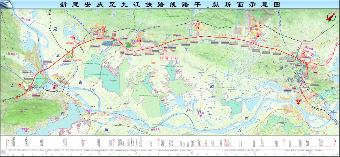 安慶至九江高速鐵路線路示意圖