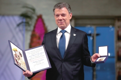 哥倫比亞總統桑托斯領取諾貝爾和平獎