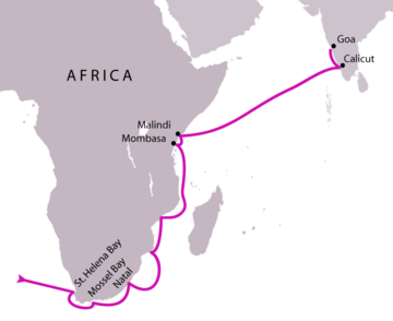 達·伽馬第一次航海路線