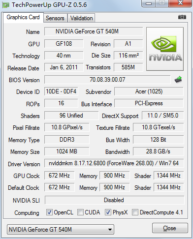 NVIDIA GeForce GT540M