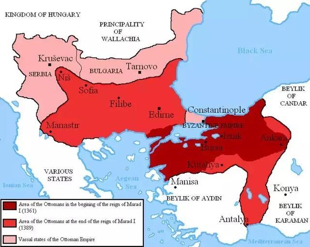 穆拉德一世時期的奧斯曼帝國版圖