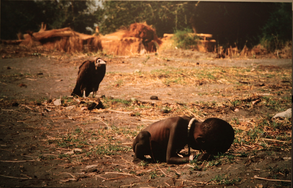 飢餓而無力的小女孩和禿鷲-Starving Sudan